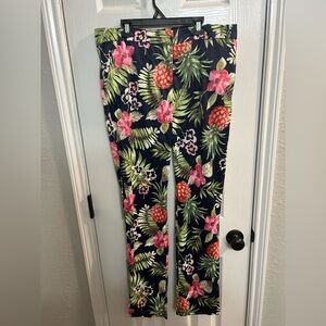 OVI size large tropical pull on dress pants women palm trees floral Hawaiian